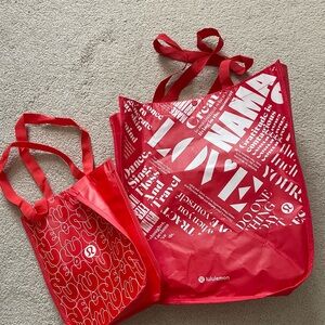 Set of 2 Lululemon Athletica Red Totes One Large, One Small
